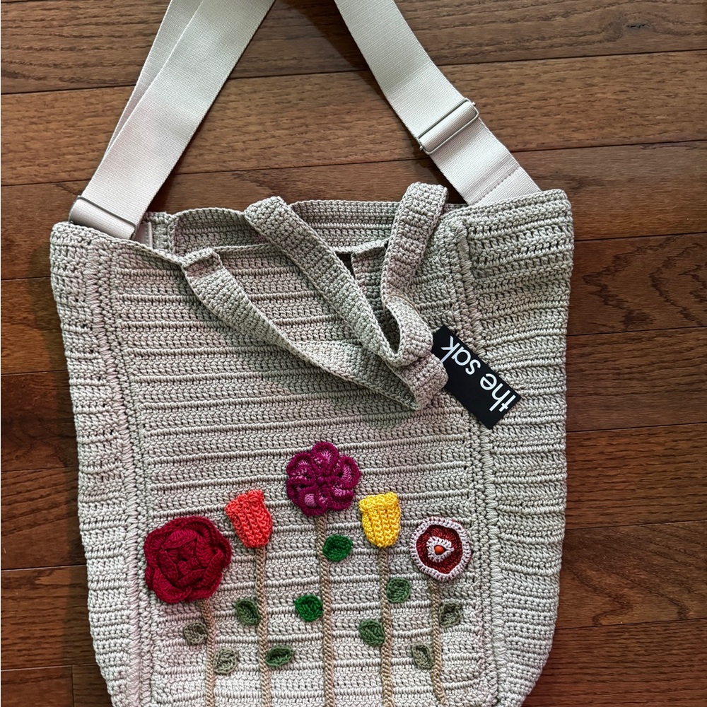 The Sak Beige Lanie Market Tote with Colorful Floral Accents BNWT
